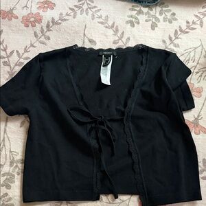Forever 21 Black Tie-Front Lace Top